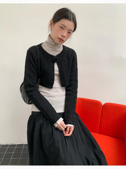 Dorydory Black Openwork Cable Knit Cropped Women&