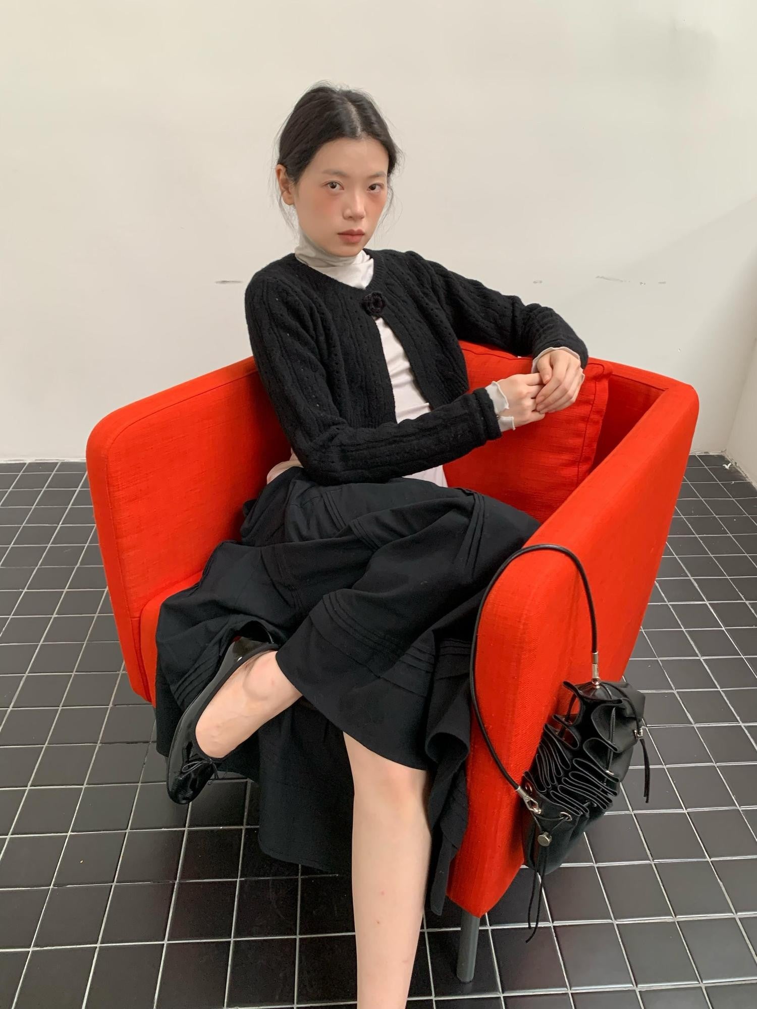 Dorydory Black Openwork Cable Knit Cropped Women&