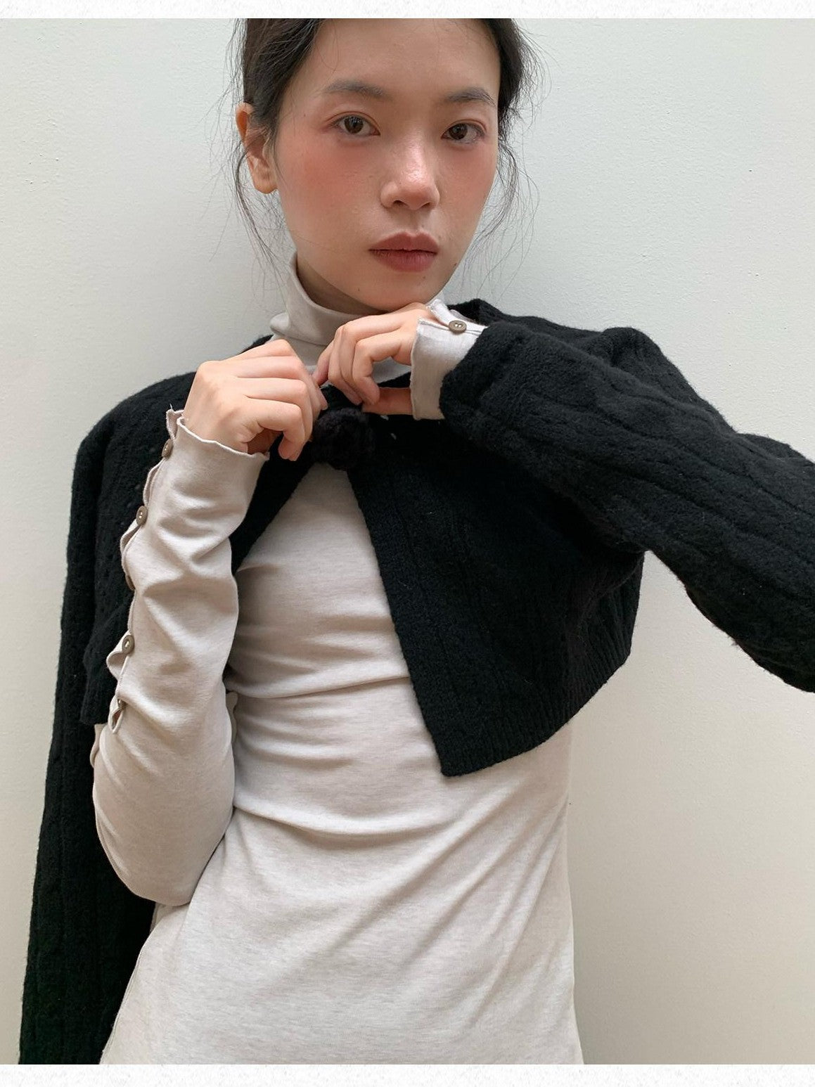 Dorydory Black Openwork Cable Knit Cropped Women&