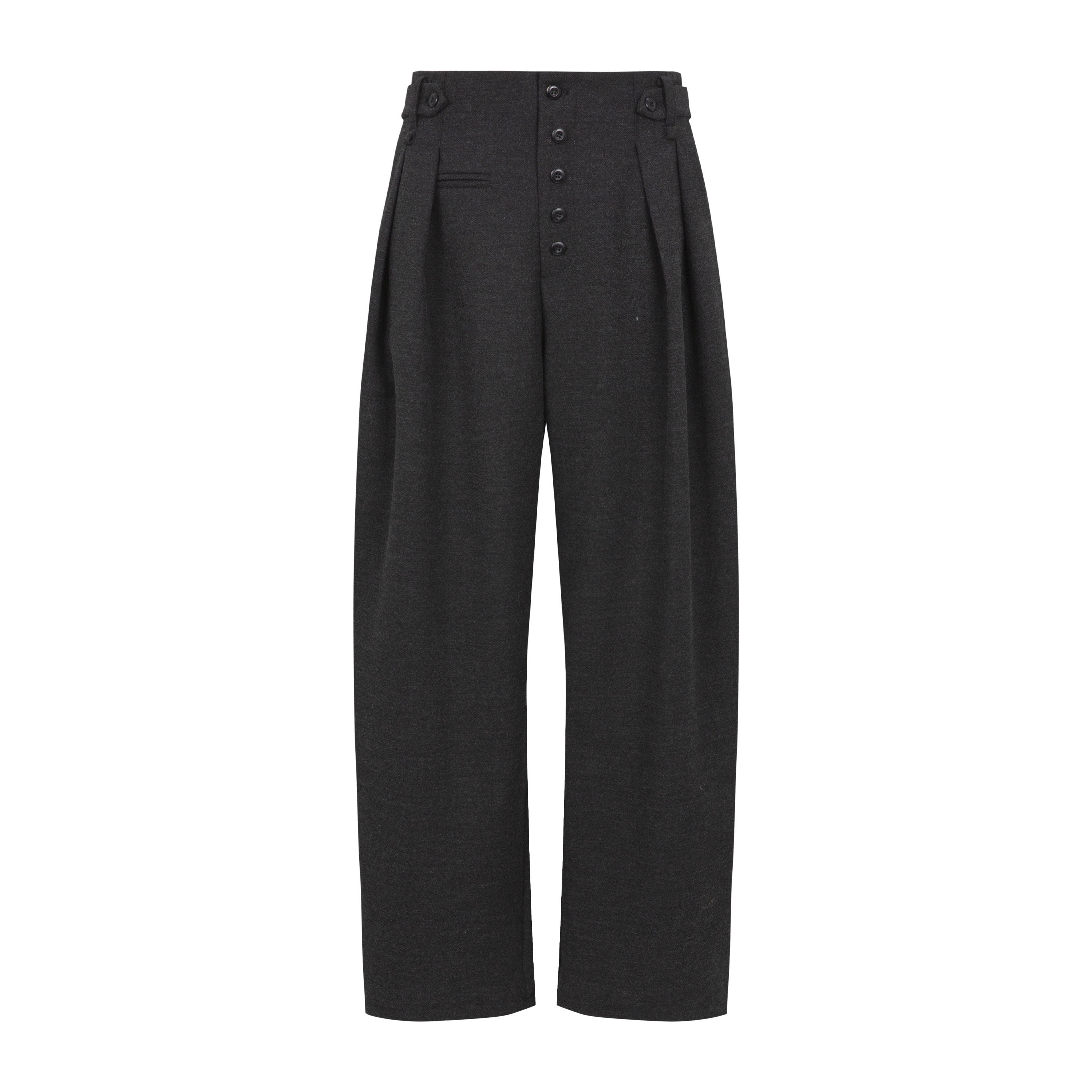 Dorydory_Black_Pleated_Curved_Leg_Mid_High_Waist_Women&