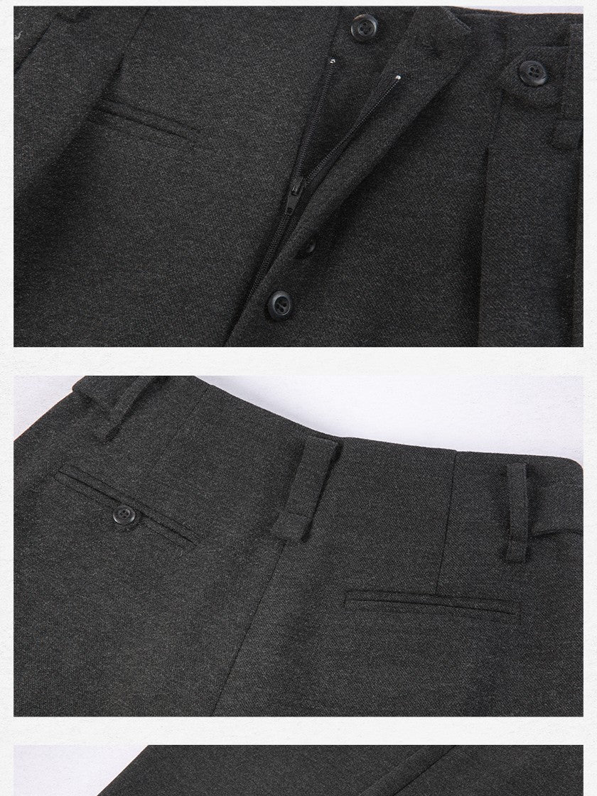 Dorydory Black Pleated Curved Leg Mid High Waist Women&