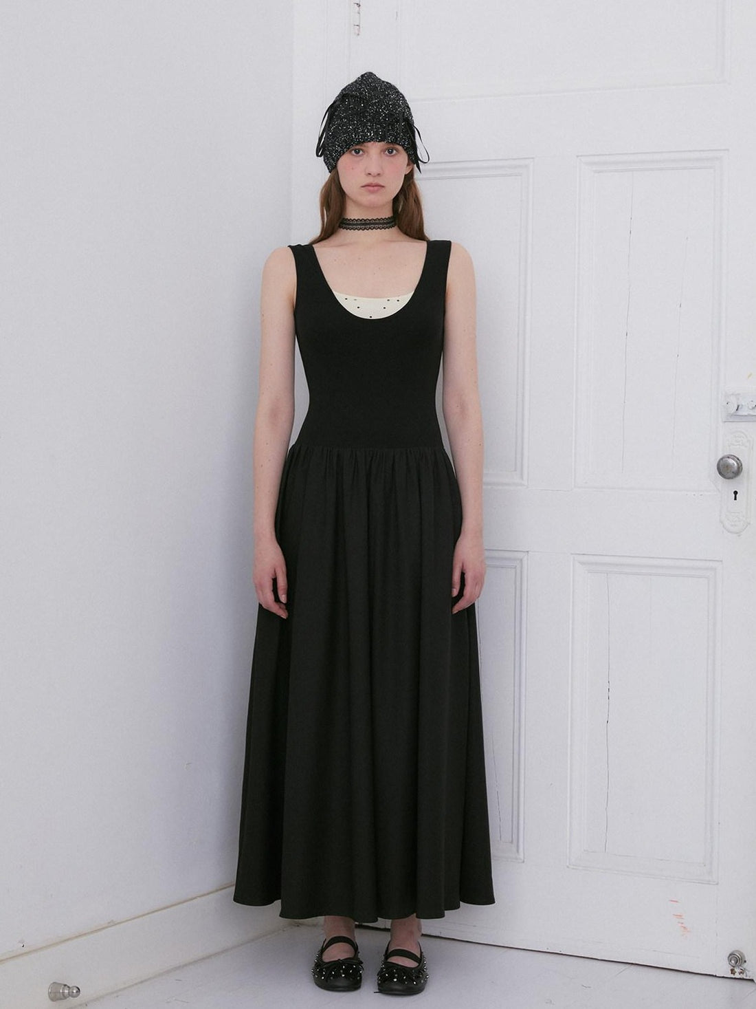 Dorydory Black Polka Dot Contrast Sleeveless Cinch Women&