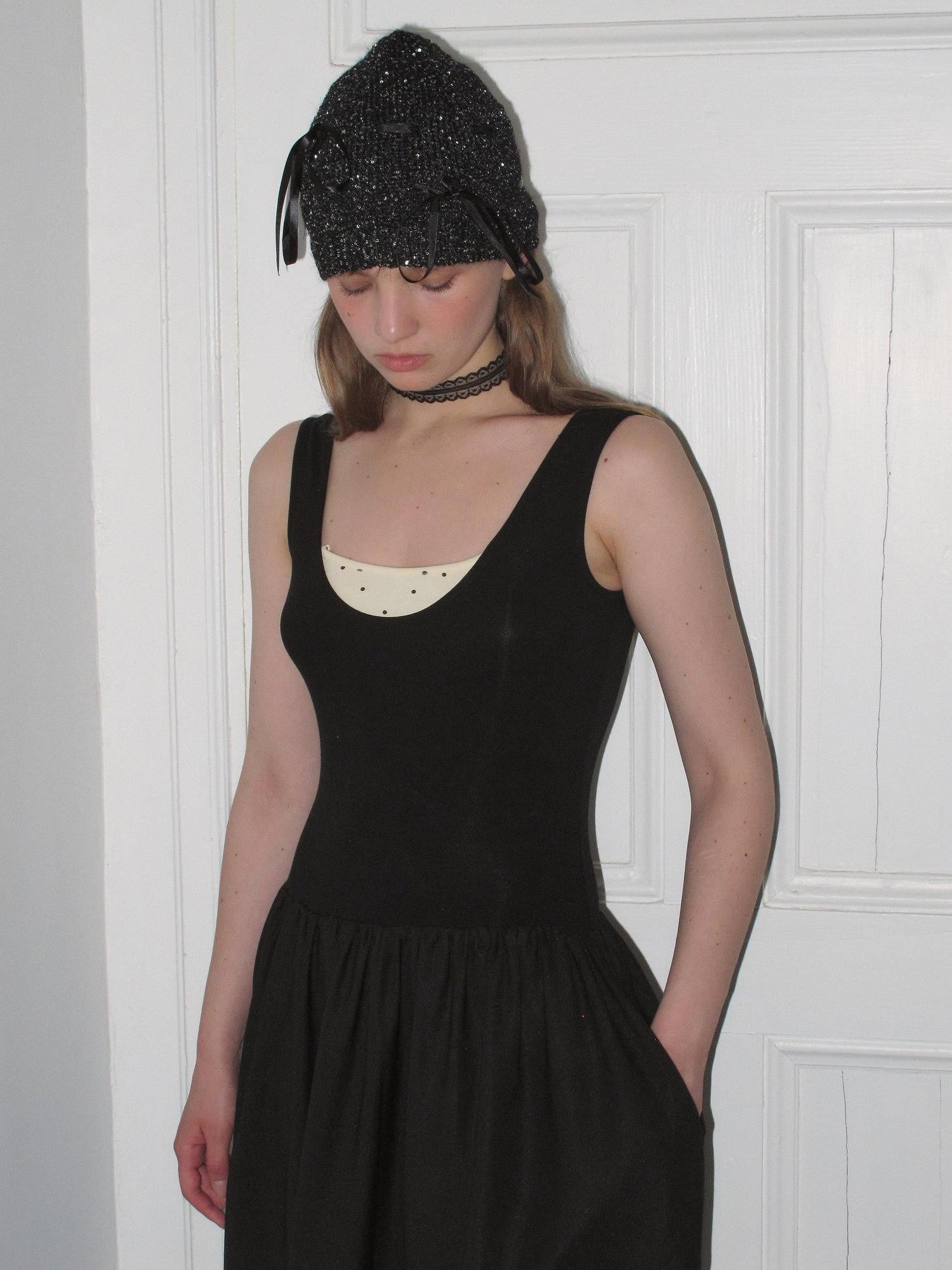 Dorydory Black Polka Dot Contrast Sleeveless Cinch Women&