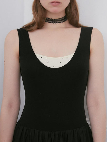 Dorydory Black Polka Dot Contrast Sleeveless Cinch Women&