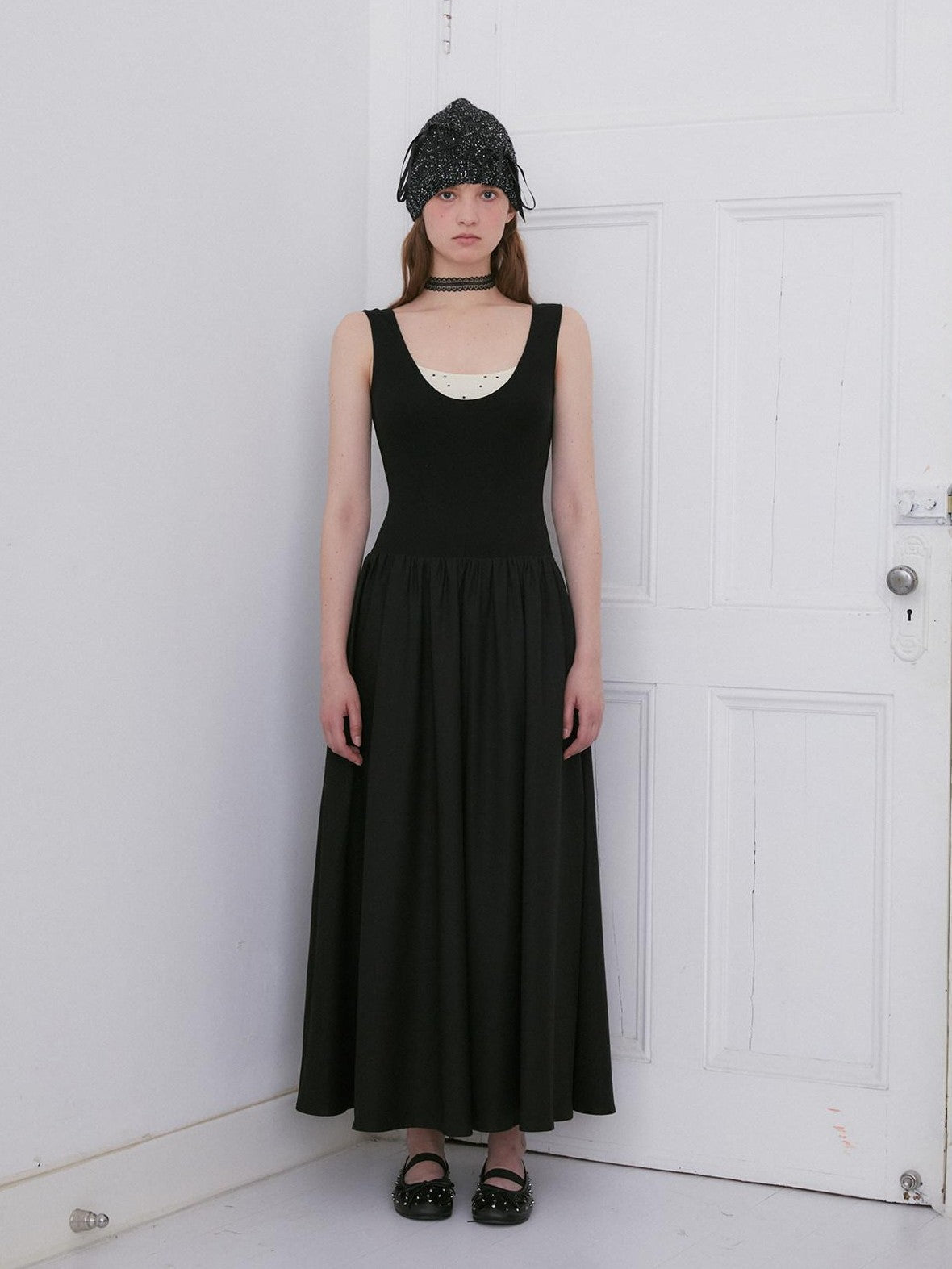 Dorydory Black Polka Dot Contrast Sleeveless Cinch Women&