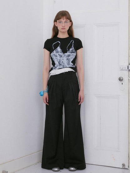 Dorydory Black Pressed Pleat Casual Loose Women&
