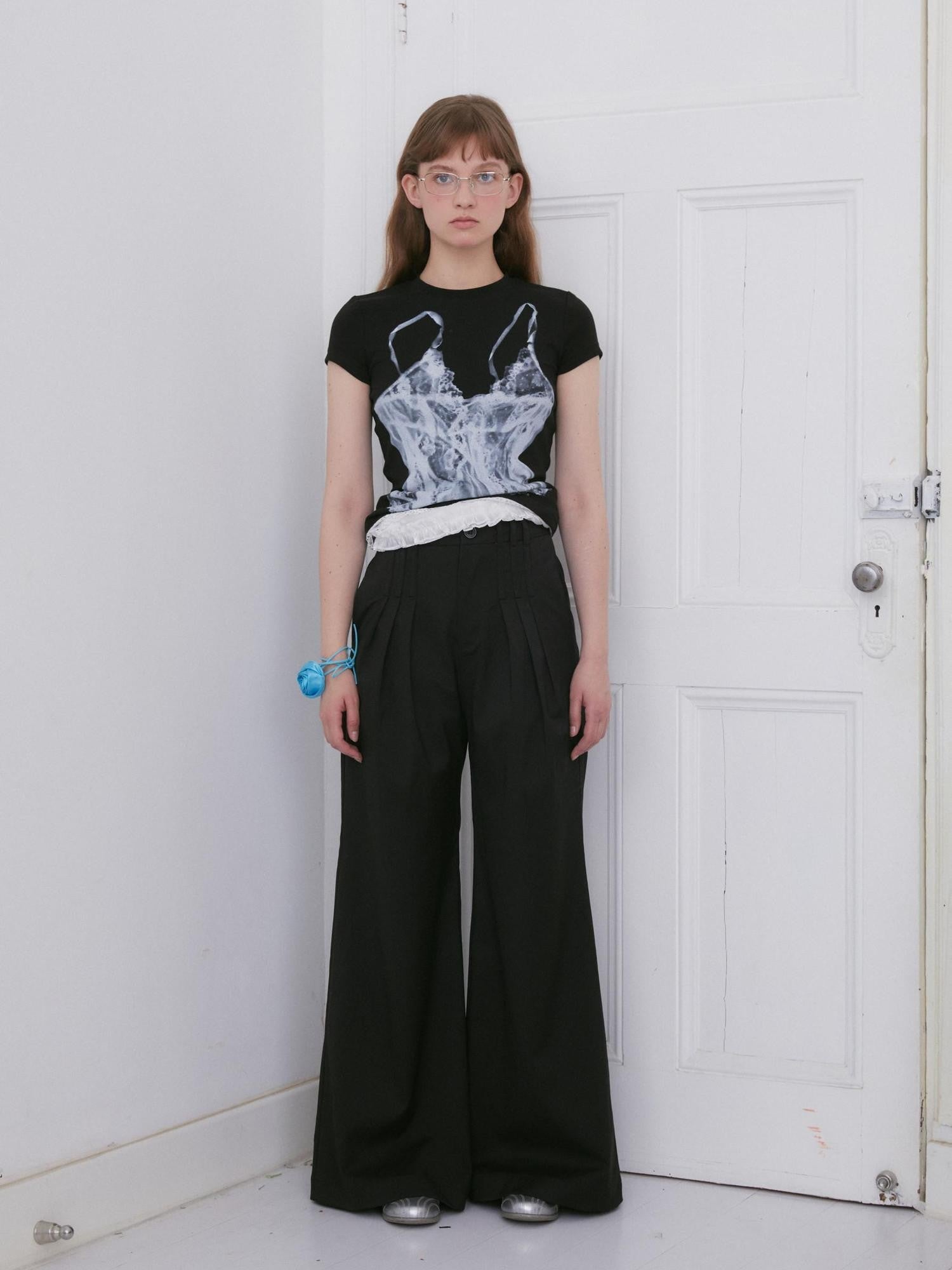 Dorydory Black Pressed Pleat Casual Loose Women&