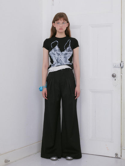 Dorydory Black Pressed Pleat Casual Loose Women&