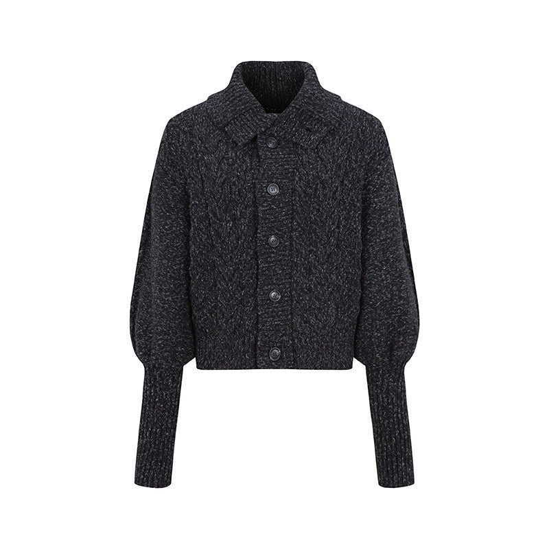 Dorydory_Black_Speckled_Coarse_Knit_Cape_High_Neck_Women&