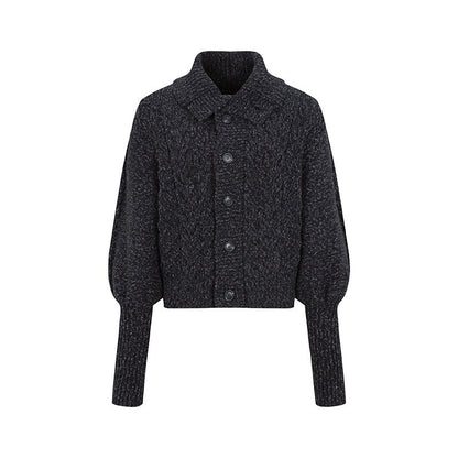 Dorydory_Black_Speckled_Coarse_Knit_Cape_High_Neck_Women&