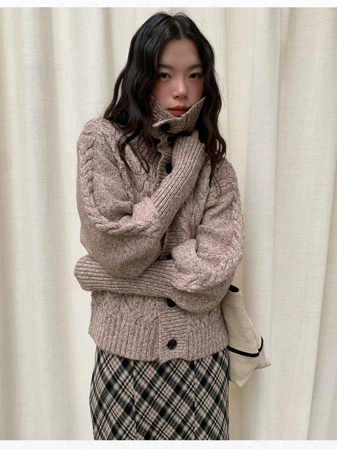 Dorydory Black Speckled Coarse Knit Cape High Neck Women&