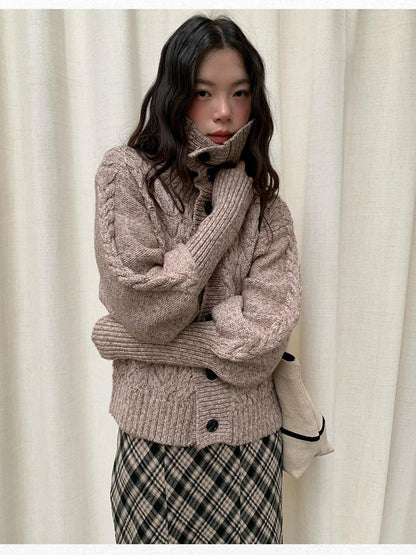 Dorydory Black Speckled Coarse Knit Cape High Neck Women&