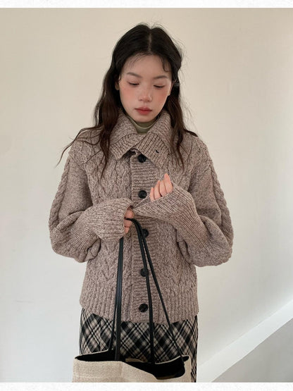 Dorydory Black Speckled Coarse Knit Cape High Neck Women&