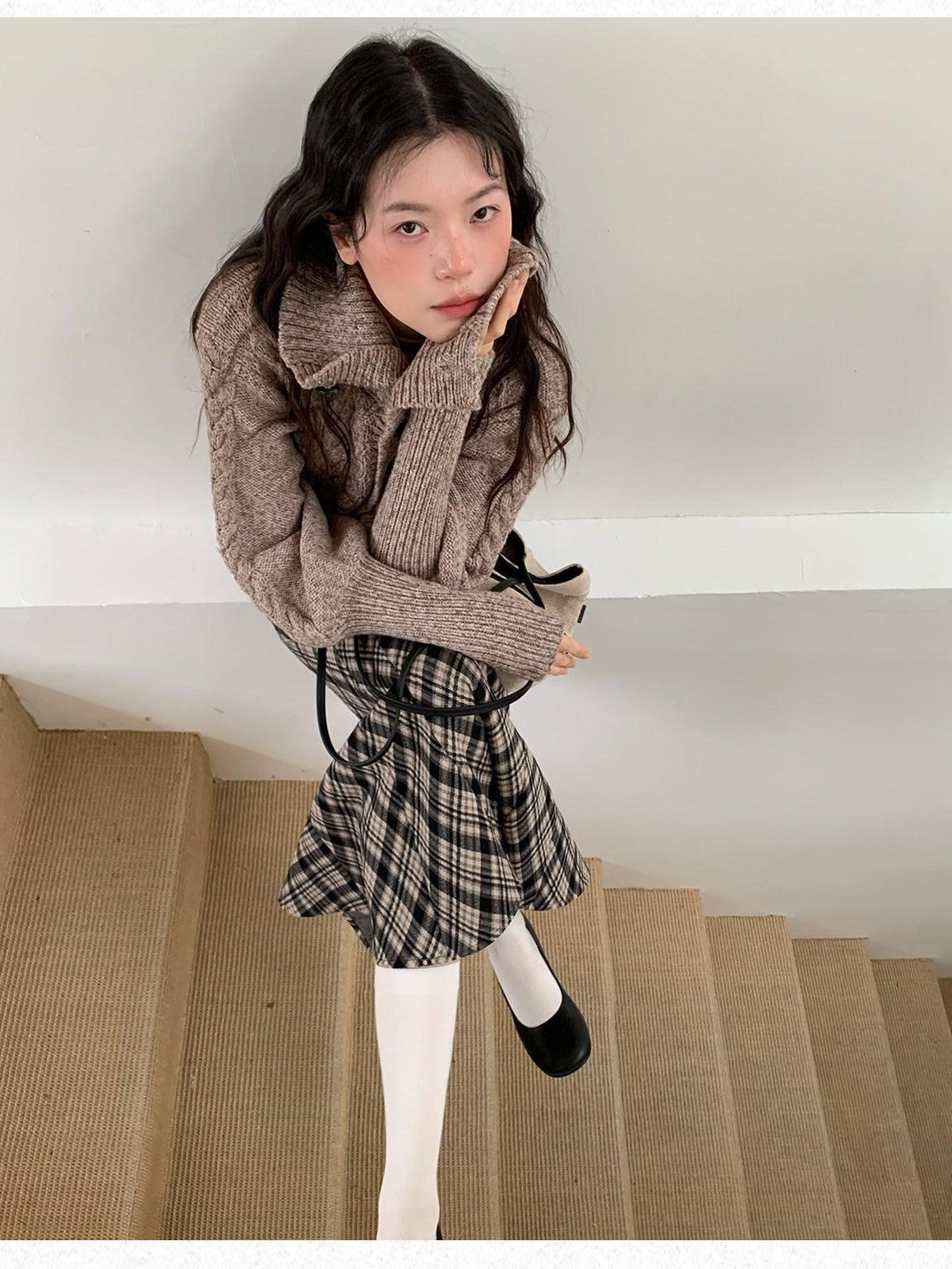 Dorydory Black Speckled Coarse Knit Cape High Neck Women&