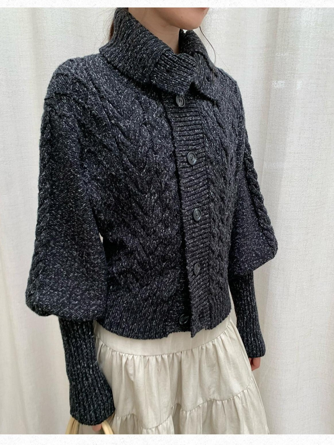 Dorydory Black Speckled Coarse Knit Cape High Neck Women&