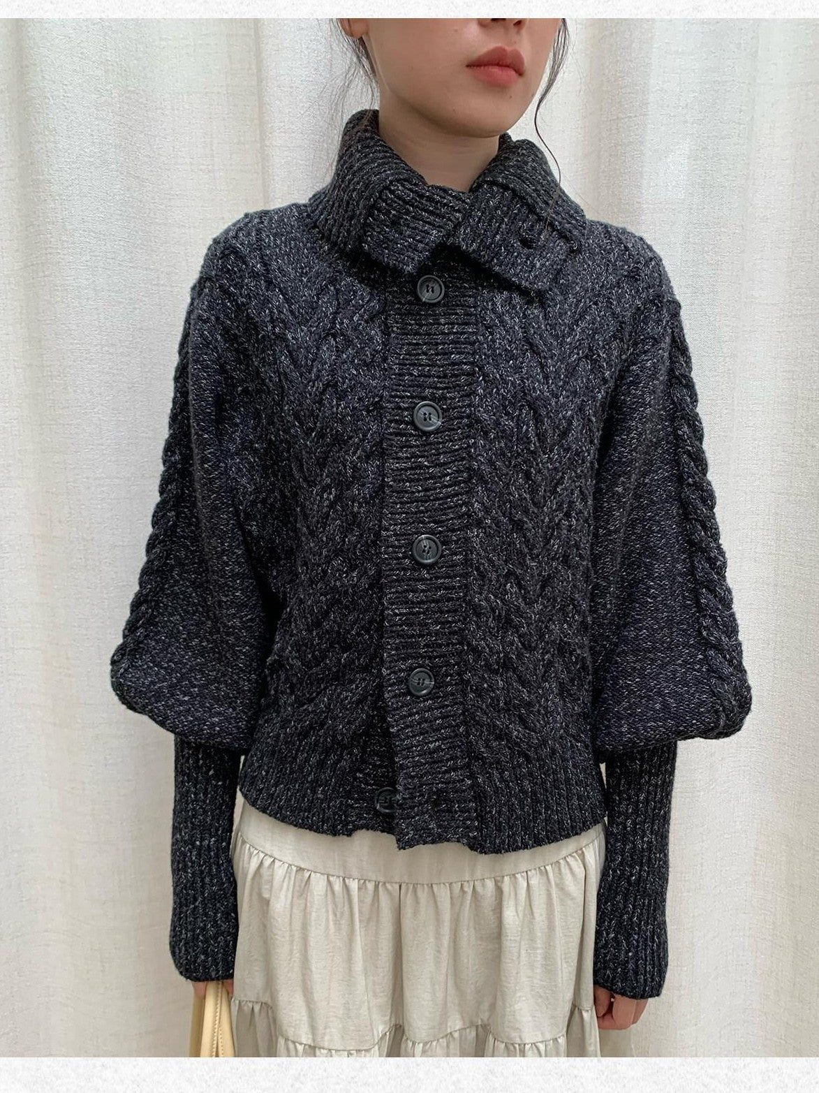 Dorydory Black Speckled Coarse Knit Cape High Neck Women&