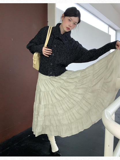 Dorydory Black Speckled Coarse Knit Cape High Neck Women&