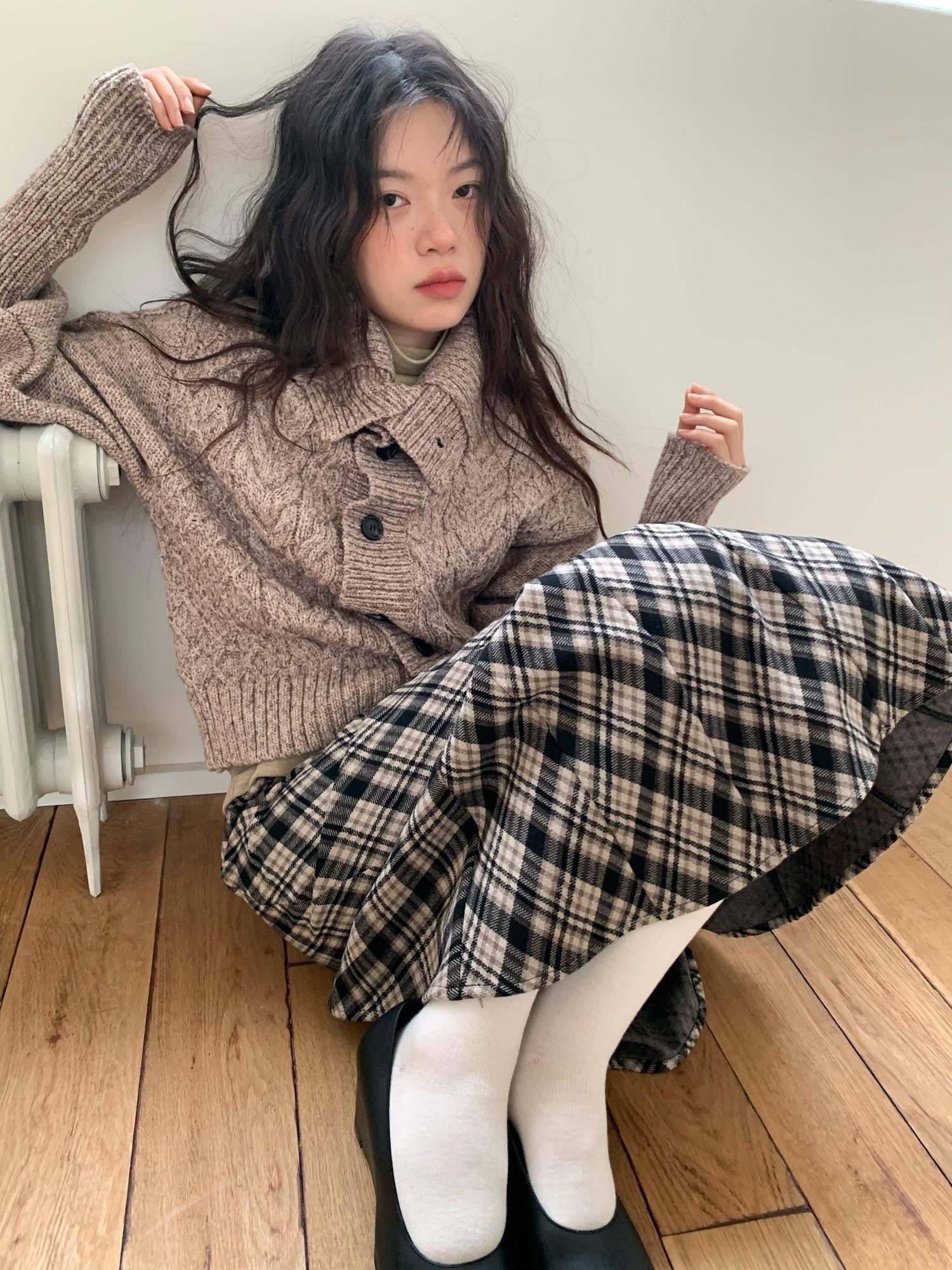 Dorydory Black Speckled Coarse Knit Cape High Neck Women&