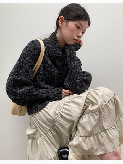 Dorydory Black Speckled Coarse Knit Cape High Neck Women&
