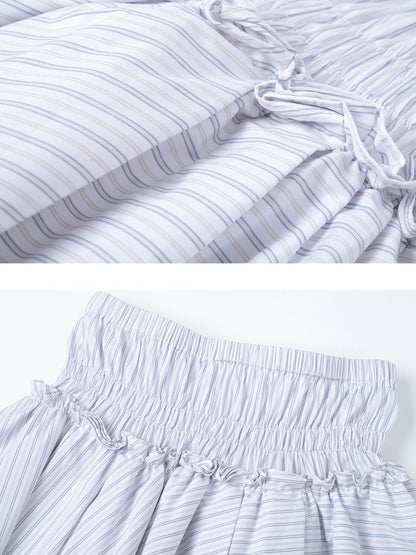 Dorydory Blue Striped Polo Collar Long Sleeve Women&