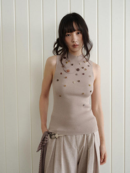 Dorydory Blush Khaki Buttoned Knitted Women&