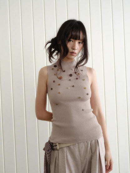 Dorydory Blush Khaki Buttoned Knitted Women&