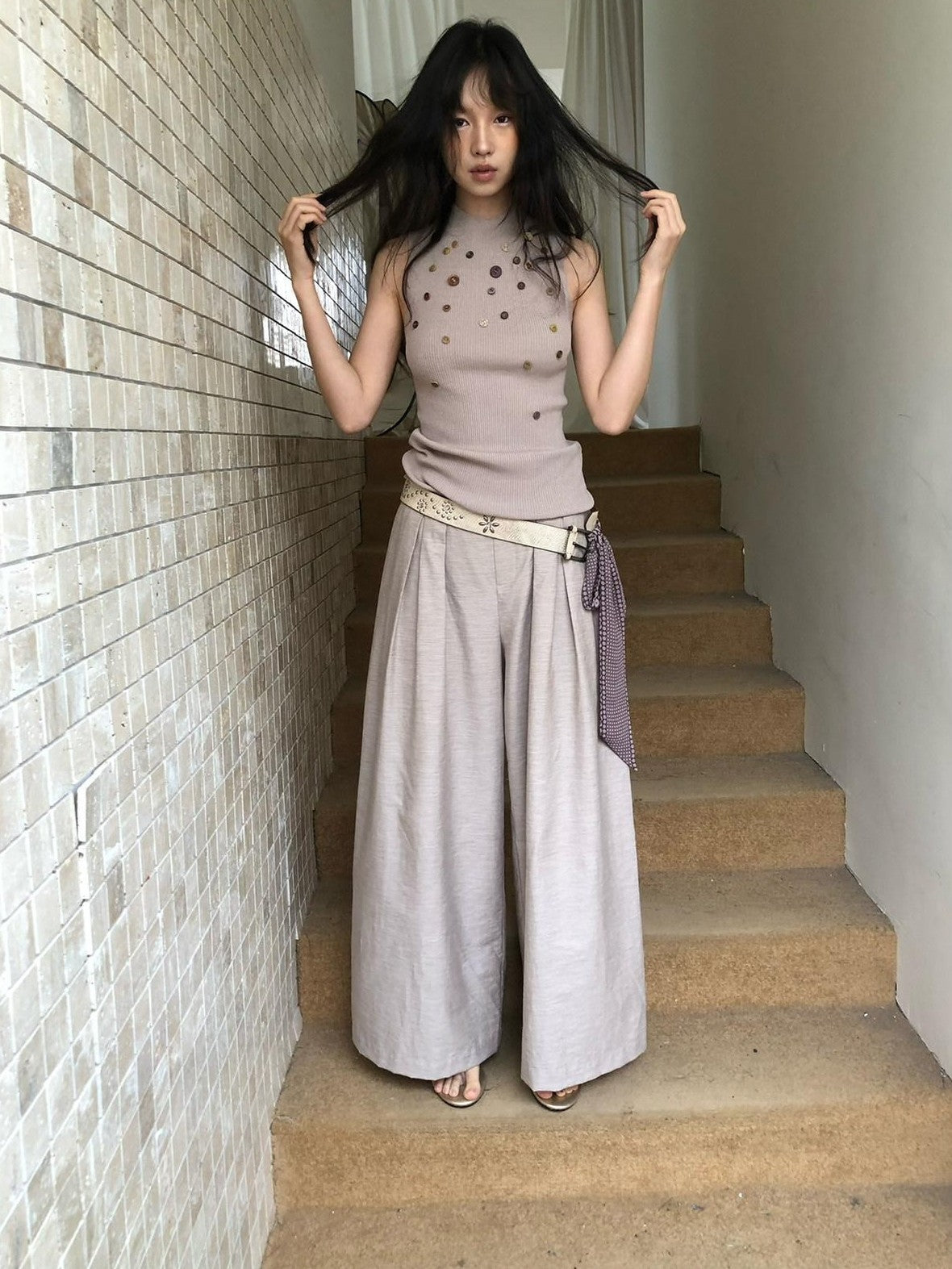 Dorydory Blush Khaki Buttoned Knitted Women&