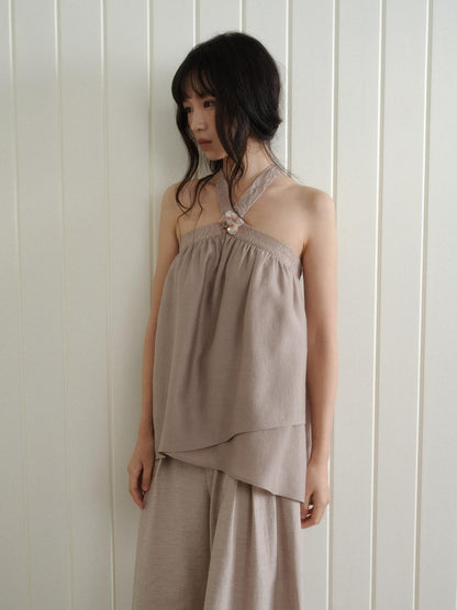 Dorydory Blush Pink Asymmetrical Layered Tie Neck Women&