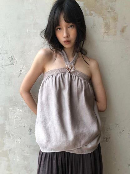 Dorydory Blush Pink Asymmetrical Layered Tie Neck Women&
