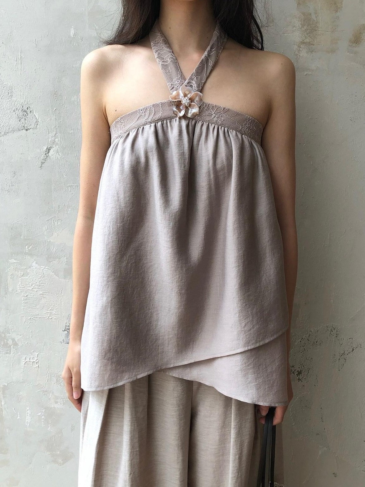 Dorydory Blush Pink Asymmetrical Layered Tie Neck Women&