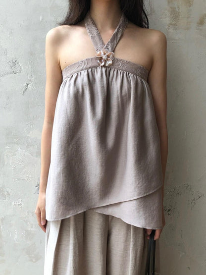 Dorydory Blush Pink Asymmetrical Layered Tie Neck Women&