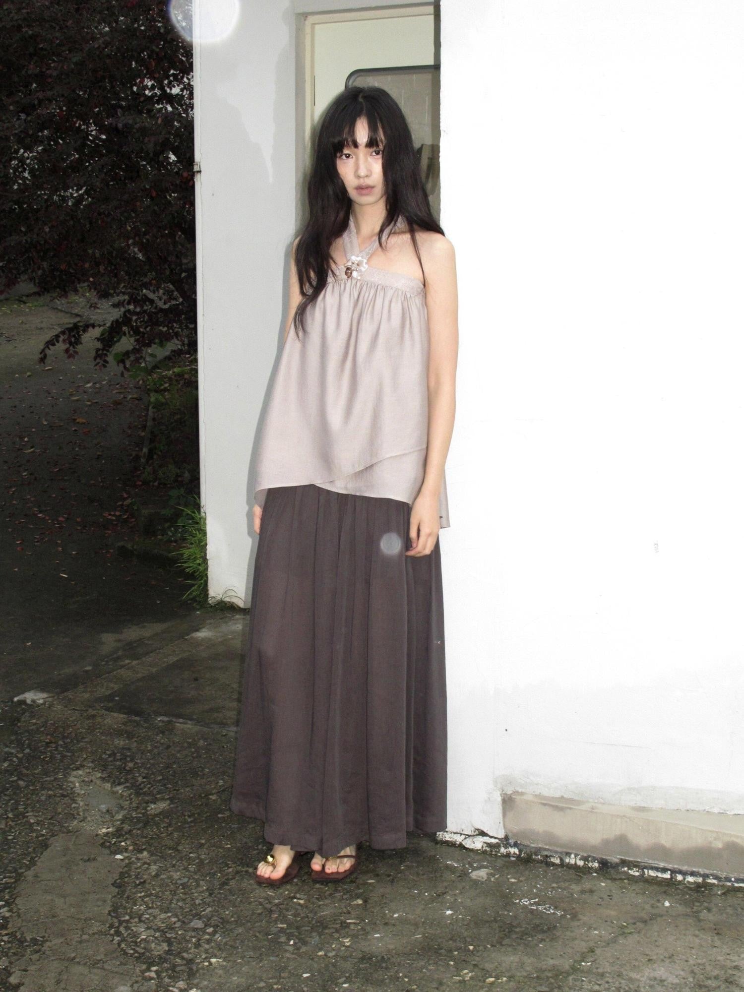 Dorydory Blush Pink Asymmetrical Layered Tie Neck Women&