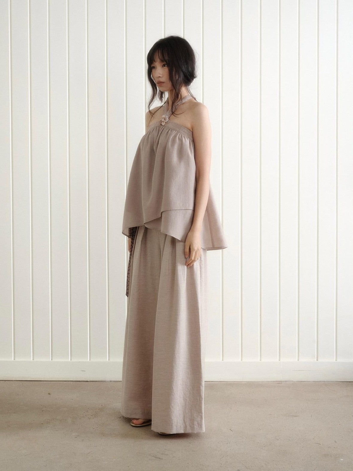 Dorydory Blush Pink Asymmetrical Layered Tie Neck Women&