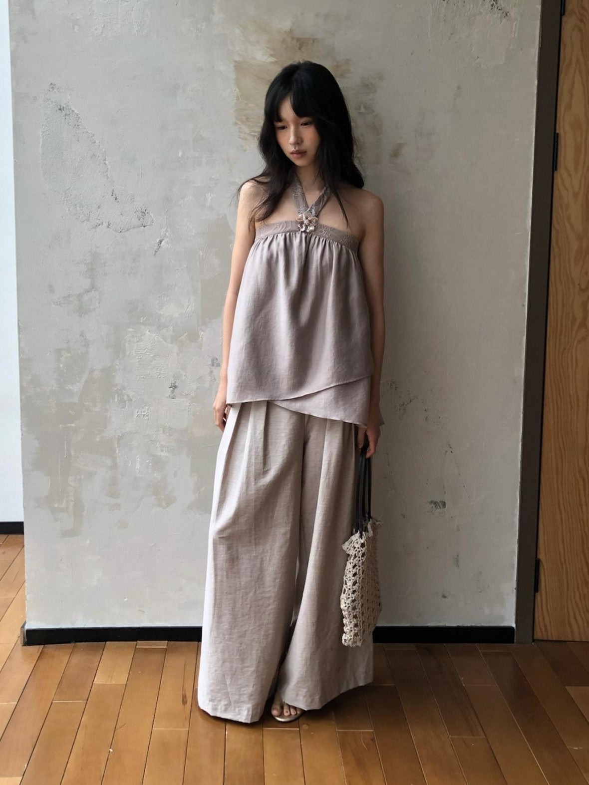 Dorydory Blush Pink Asymmetrical Layered Tie Neck Women&