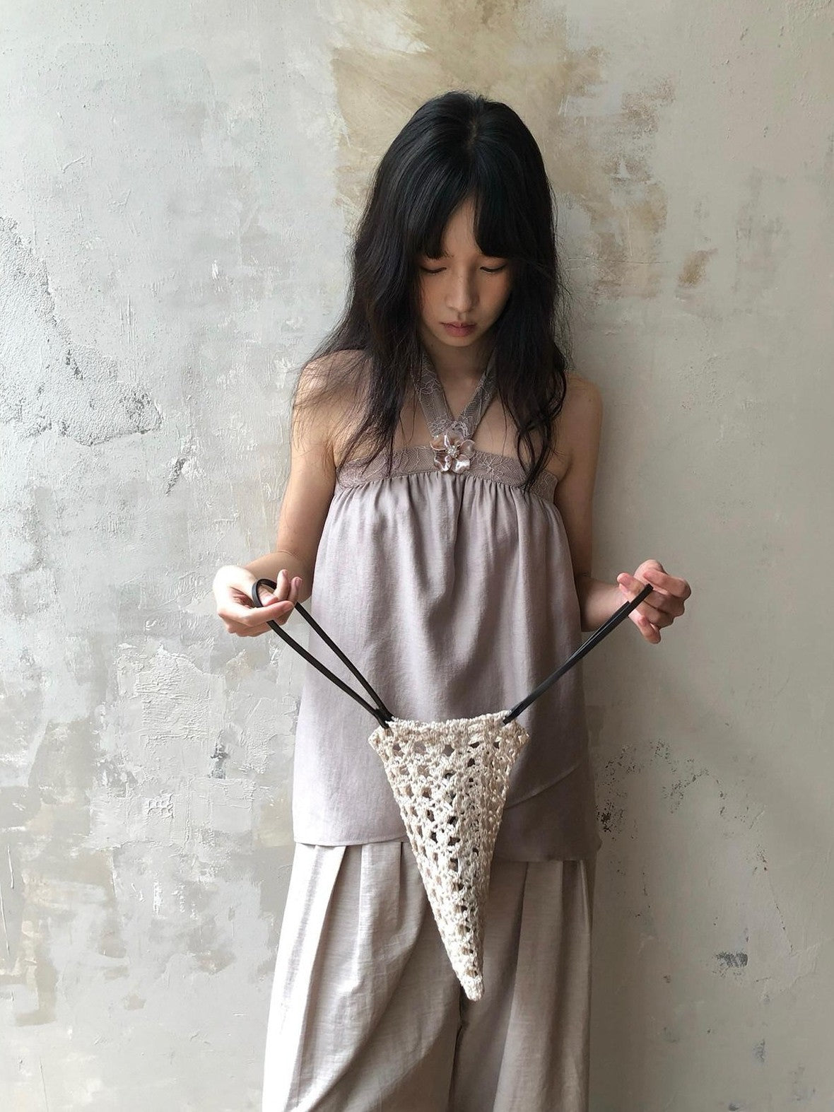 Dorydory Blush Pink Asymmetrical Layered Tie Neck Women&