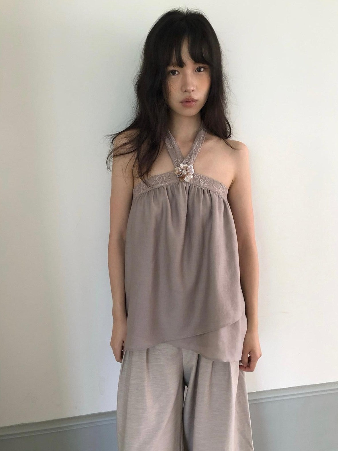 Dorydory Blush Pink Asymmetrical Layered Tie Neck Women&