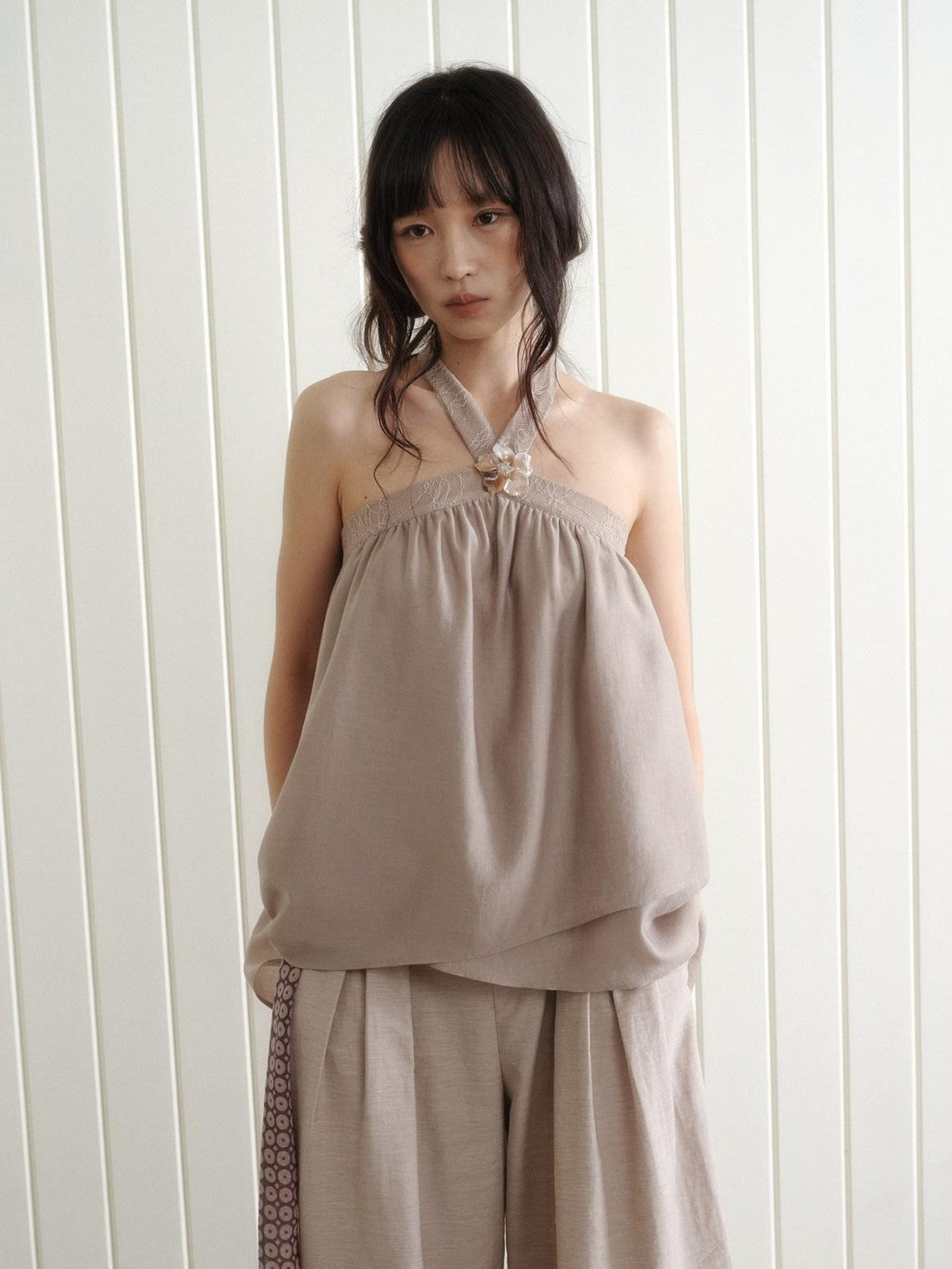 Dorydory Blush Pink Asymmetrical Layered Tie Neck Women&