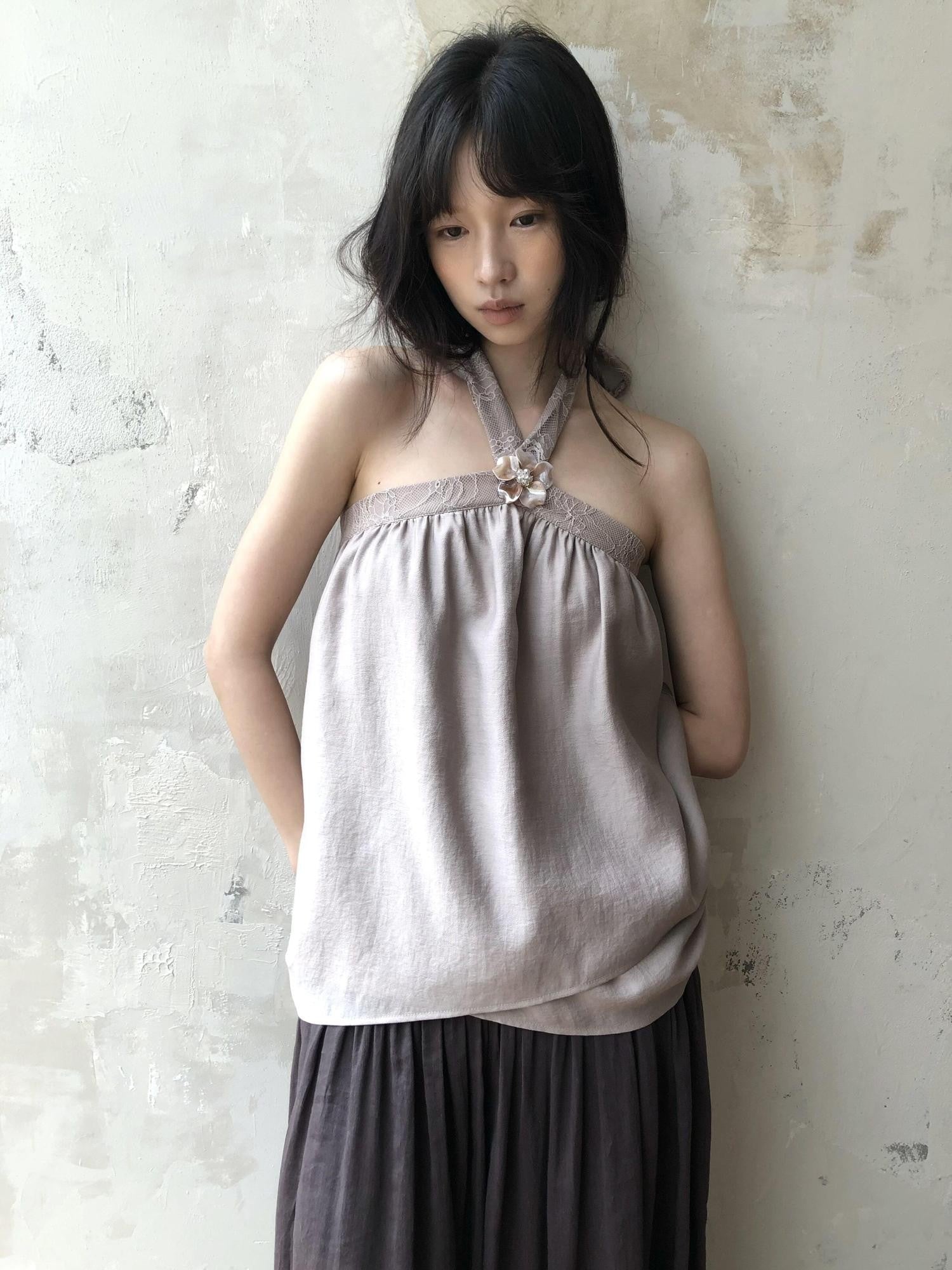 Dorydory Blush Pink Asymmetrical Layered Tie Neck Women&