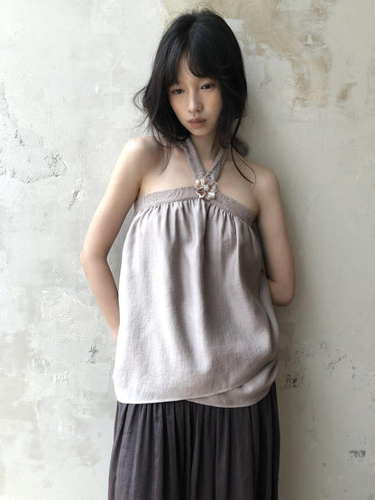 Dorydory Blush Pink Asymmetrical Layered Tie Neck Women&