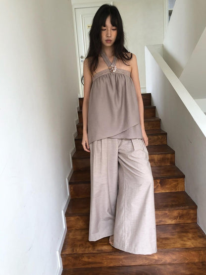 Dorydory Blush Pink Asymmetrical Layered Tie Neck Women&