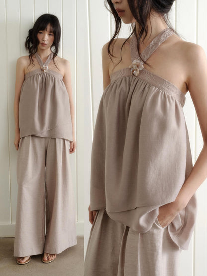 Dorydory Blush Pink Asymmetrical Layered Tie Neck Women&