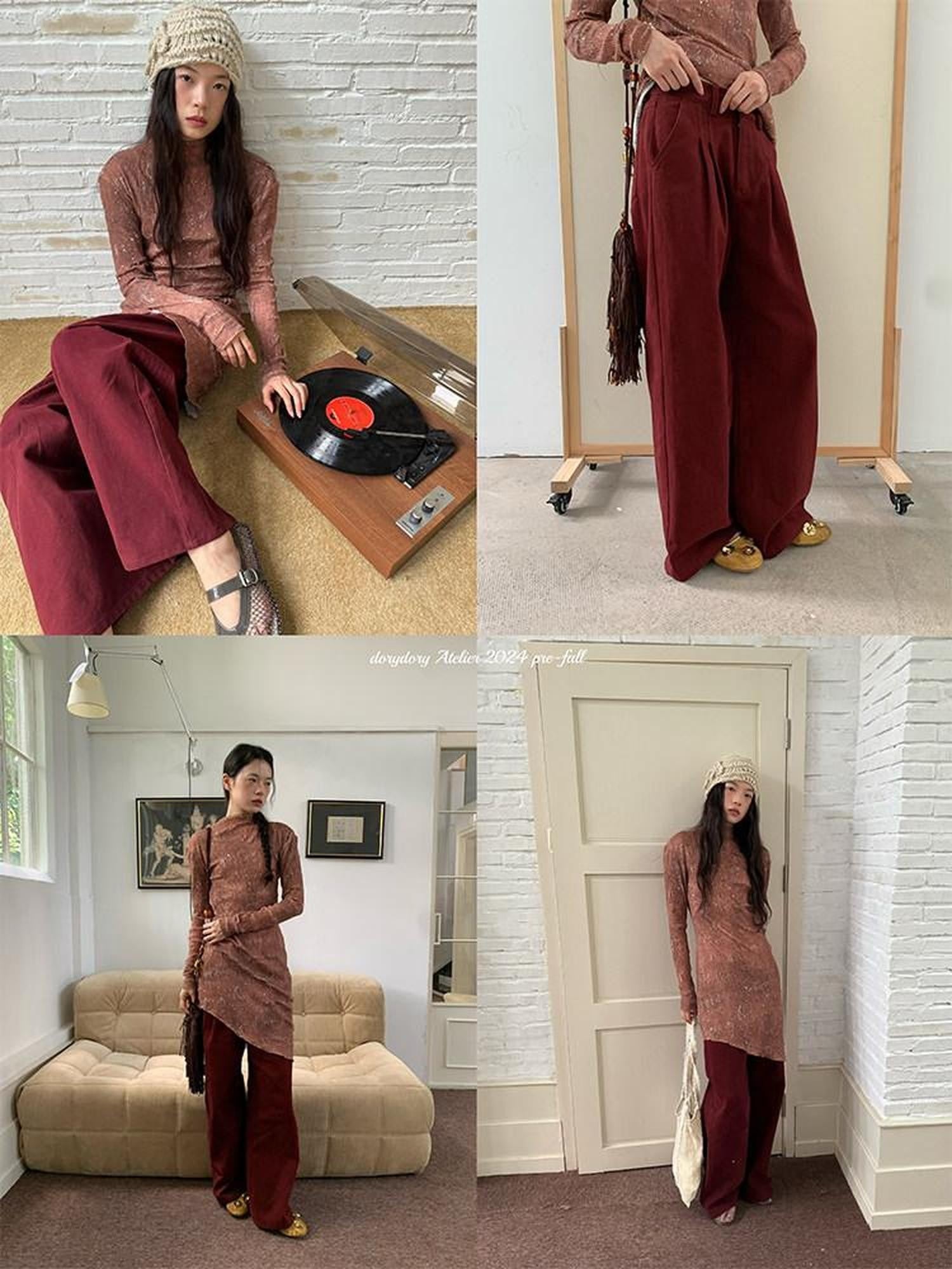 Dorydory Brick Red Slouchy Relaxed Boyfriend Women&