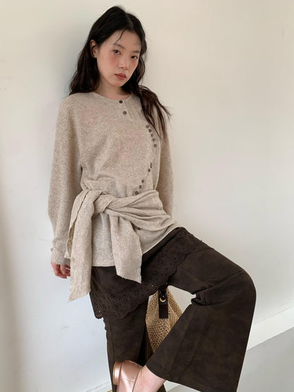 Dorydory Brown Cutout Lace High Waist Slimming Micro Flare Women&