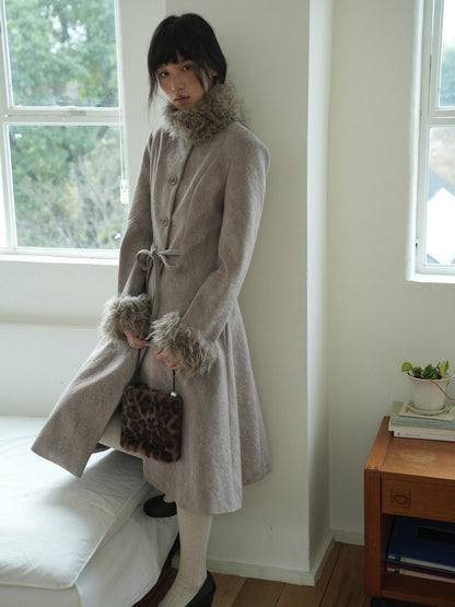 Dorydory Brown Detachable Fur Collar Vintage Mid Length Women&