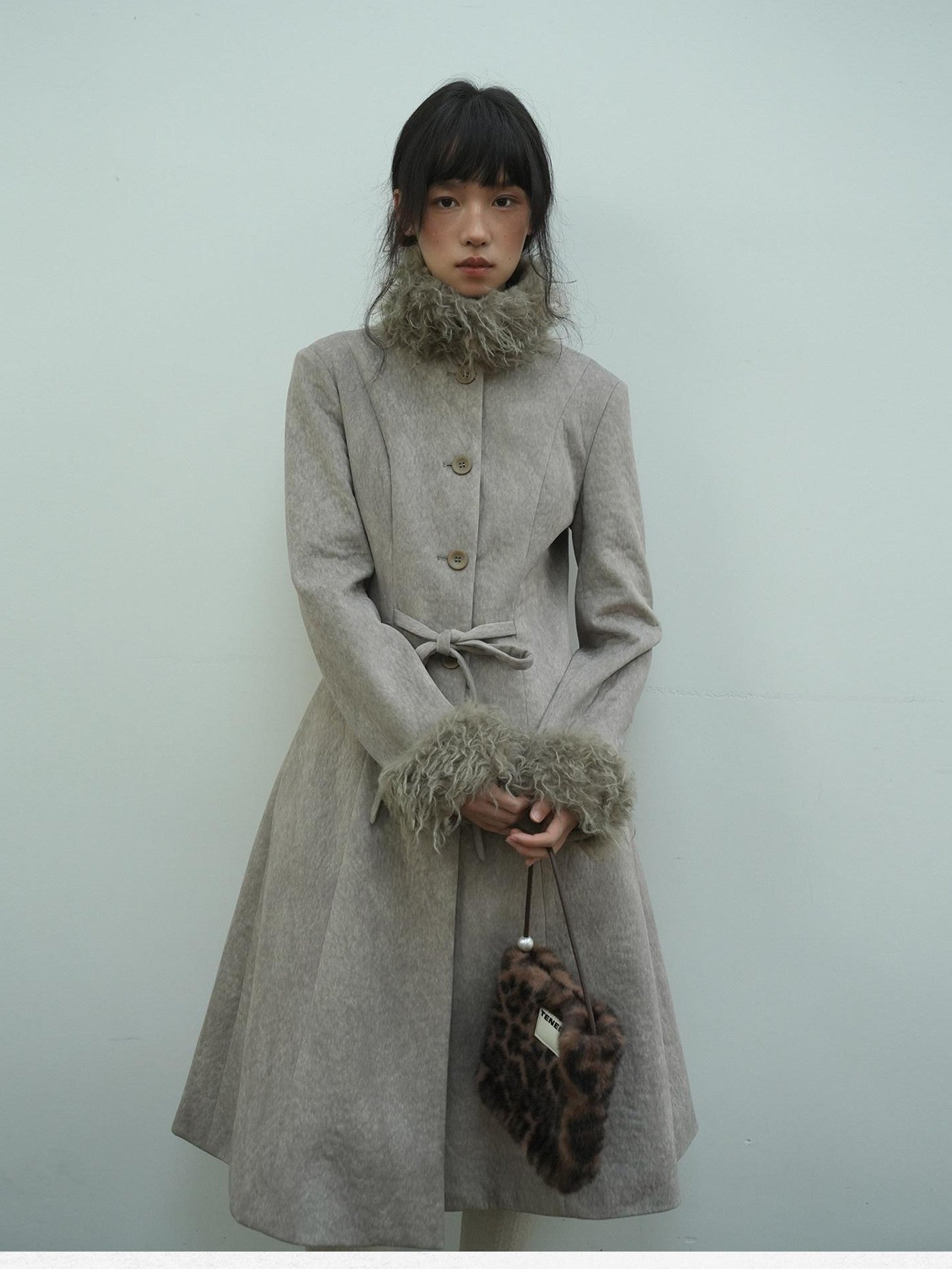 Dorydory Brown Detachable Fur Collar Vintage Mid Length Women&