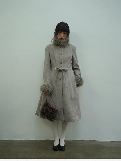 Dorydory Brown Detachable Fur Collar Vintage Mid Length Women&