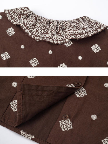 Dorydory Brown Embroidered Crop Two Piece Women&