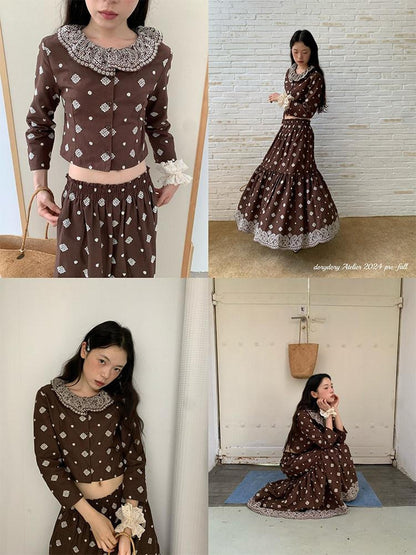 Dorydory Brown Embroidered Crop Two Piece Women&