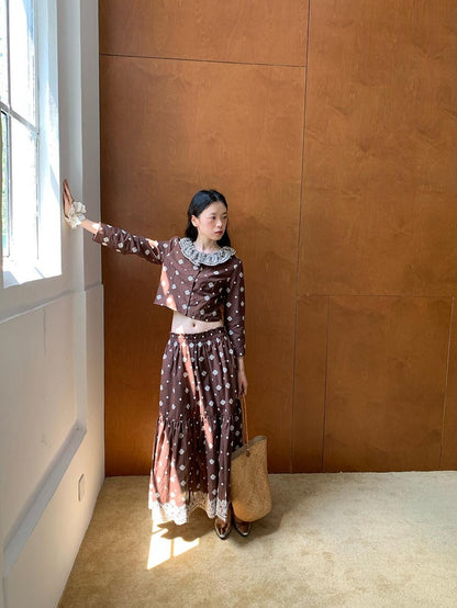 Dorydory Brown Embroidered Crop Two Piece Women&