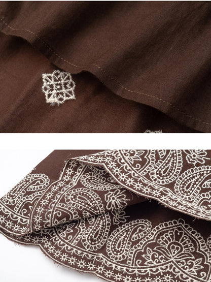 Dorydory Brown Embroidered Crop Two Piece Women&